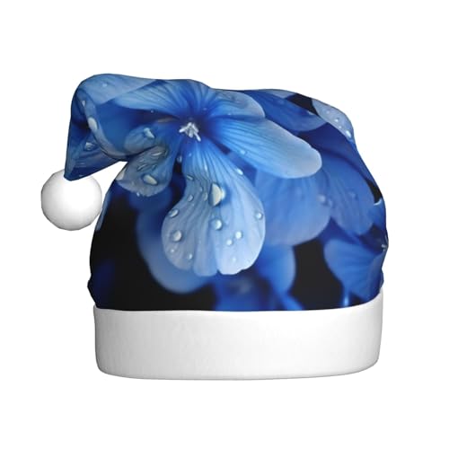 DOFFO Weihnachtsmütze, blaue Blumen, bedruckt, Plüsch, lustige Weihnachtsmannmütze für Erwachsene, niedliche Weihnachtsmütze für Neujahr, festliche Party von DOFFO