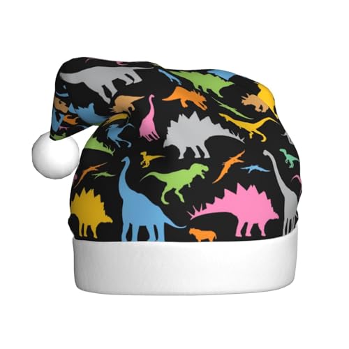 DOFFO Weihnachtsmütze, bunt, niedlich, Tier, Dinosaurier, bedruckt, Plüsch, lustige Weihnachtsmannmütze für Erwachsene, niedliche Weihnachtsmütze für Neujahr, festliche Party von DOFFO