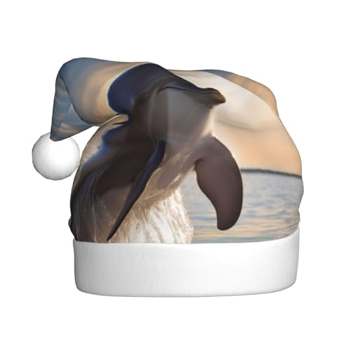 DOFFO Weihnachtsmütze, lustig, Tier, Delfin, bedruckt, Plüsch, lustige Weihnachtsmütze für Erwachsene, niedliche Weihnachtsmütze für Neujahr, festliche Party von DOFFO