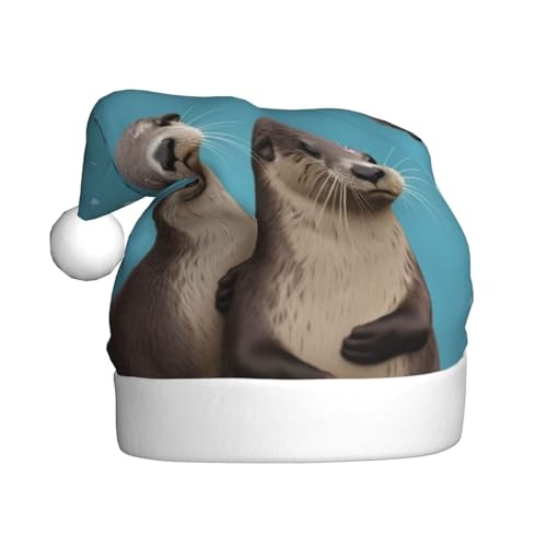 DOFFO Weihnachtsmütze, niedliche Otter, bedruckt, Plüsch, lustige Weihnachtsmütze für Erwachsene, niedliche Weihnachtsmütze für Neujahr, festliche Party von DOFFO