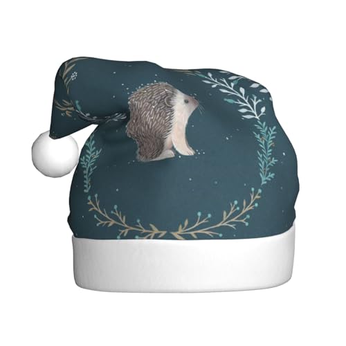 DOFFO Weihnachtsmütze, niedlicher kleiner Igel, bedruckt, Plüsch, lustige Weihnachtsmannmütze für Erwachsene, niedliche Weihnachtsmütze für Neujahr, festliche Party von DOFFO