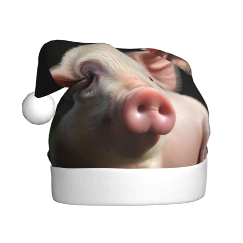 DOFFO Weihnachtsmütze, niedliches Schwein, bedruckt, Plüsch, lustig, Weihnachtsmannmütze für Erwachsene, niedliche Weihnachtsmütze für Neujahr, festliche Party von DOFFO