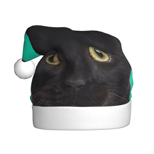 DOFFO Weihnachtsmütze, schwarze Katze, bedruckt, Plüsch, lustige Weihnachtsmannmütze für Erwachsene, niedliche Weihnachtsmütze für Neujahr, festliche Party von DOFFO