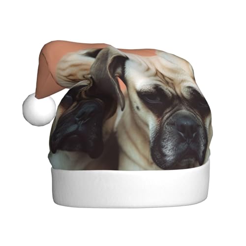 DOFFO Weihnachtsmütze, trauriger Hund, bedruckt, Plüsch, lustige Weihnachtsmannmütze für Erwachsene, niedliche Weihnachtsmütze für Neujahr, festliche Party von DOFFO