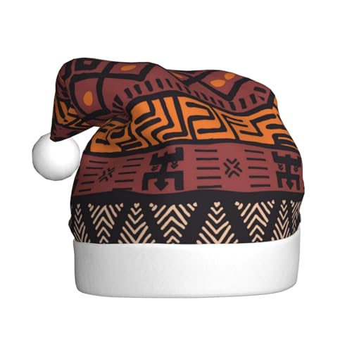 DOFFO Weihnachtsmütze Afrikanischer Schlamm Tuch Tribal Gedruckt Plüsch Lustige Weihnachtsmütze Für Erwachsene Nette Xmas Hut Für Neujahr Festliche Party von DOFFO