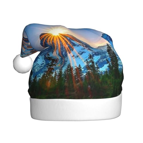 DOFFO Weihnachtsmütze Berg Sonnenaufgang Gedruckt Plüsch Lustige Weihnachtsmütze Für Erwachsene Nette Xmas Hut Für Neujahr Festliche Party von DOFFO