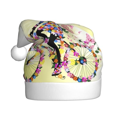 DOFFO Weihnachtsmütze Fahrrad Schmetterling Gedruckt Plüsch Lustige Weihnachtsmann Hut Für Erwachsene Nette Xmas Hut Für Neujahr Festliche Party von DOFFO