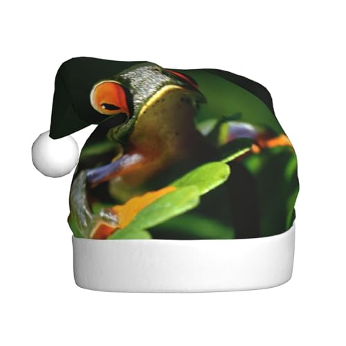 DOFFO Weihnachtsmütze Frieden Frosch Baum Gedruckt Plüsch Lustige Weihnachtsmütze Für Erwachsene Nette Xmas Hut Für Neujahr Festliche Party von DOFFO