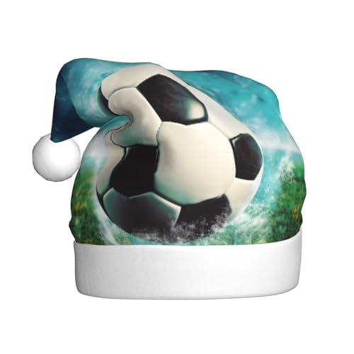 DOFFO Weihnachtsmütze Fußball Hintergrund Gedruckt Plüsch Lustige Weihnachtsmann Hut Für Erwachsene Nette Xmas Hut Für Neujahr Festliche Party von DOFFO
