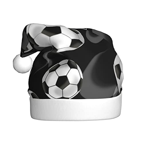 DOFFO Weihnachtsmütze Fußball Schwarz Gedruckt Plüsch Lustige Weihnachtsmütze Für Erwachsene Nette Xmas Hut Für Neujahr Festliche Party von DOFFO