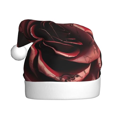 DOFFO Weihnachtsmütze Gothic Rose Gedruckt Plüsch Lustige Weihnachtsmütze Für Erwachsene Niedliche Weihnachtsmütze Für Neujahr Festliche Party von DOFFO