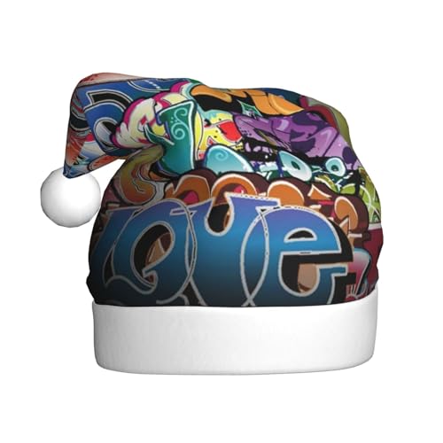 DOFFO Weihnachtsmütze Graffiti Hip Hop Gedruckt Plüsch Lustige Weihnachtsmütze Für Erwachsene Nette Xmas Hut Für Neujahr Festliche Party von DOFFO