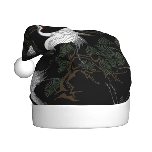 DOFFO Weihnachtsmütze Japanischer Kranich & Kiefer Gedruckt Plüsch Lustige Weihnachtsmütze Für Erwachsene Niedliche Weihnachtsmütze Für Neujahr Festliche Party von DOFFO
