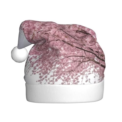 DOFFO Weihnachtsmütze Kirschblüten Baum Gedruckt Plüsch Lustige Weihnachtsmütze Für Erwachsene Nette Xmas Hut Für Neujahr Festliche Party von DOFFO