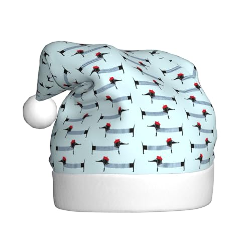 DOFFO Weihnachtsmütze Pariser Dackel Gedruckt Plüsch Lustige Weihnachtsmütze Für Erwachsene Nette Xmas Hut Für Neujahr Festliche Party von DOFFO
