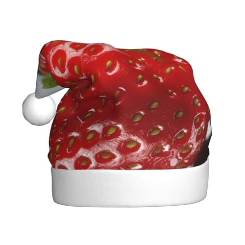 DOFFO Weihnachtsmütze Rote Erdbeere Frucht Gedruckt Plüsch Lustige Weihnachtsmütze Für Erwachsene Nette Xmas Hut Für Neujahr Festliche Party von DOFFO