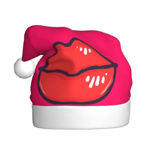 DOFFO Weihnachtsmütze Rote Lippen Gedruckt Plüsch Lustige Weihnachtsmütze Für Erwachsene Niedliche Weihnachtsmütze Für Neujahr Festliche Party von DOFFO