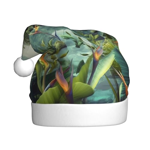 DOFFO Weihnachtsmütze Tropische Landschaft Gedruckt Plüsch Lustige Weihnachtsmütze Für Erwachsene Niedliche Weihnachtsmütze Für Neujahr Festliche Party von DOFFO