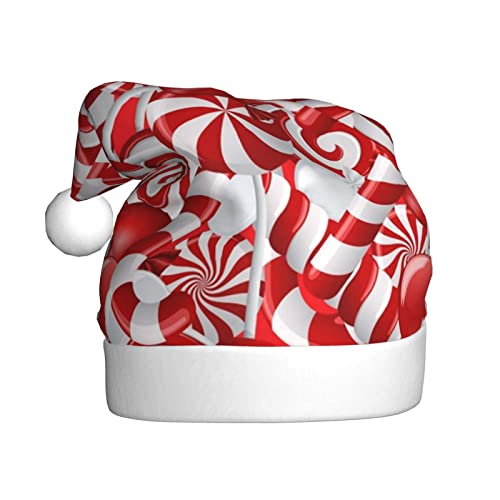 DOFFO Weihnachtsmütze Zuckerstangen Gedruckt Plüsch Lustige Weihnachtsmütze Für Erwachsene Niedliche Weihnachtsmütze Für Neujahr Festliche Party von DOFFO