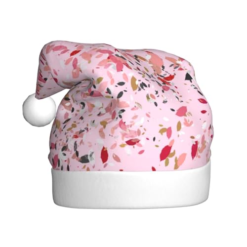 DOFFO Weihnachtsmütze rosa Blatt Fragmente Gedruckt Plüsch Lustige Weihnachtsmütze Für Erwachsene Nette Xmas Hut Für Neujahr Festliche Party von DOFFO