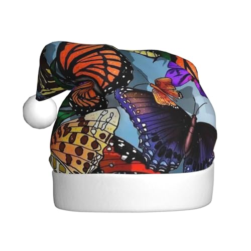 Weihnachtsmütze Handgezeichnete Farbe Schmetterling Gedruckt Plüsch Lustige Weihnachtsmann Hut Für Erwachsene Nette Xmas Hut Für Neujahr Festliche Party von DOFFO