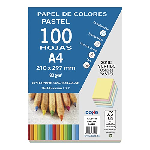 DOHE 30195 - 100-Blatt-Packung A4 Papier, 80 g, Verschiedene Pastellfarben von DOHE