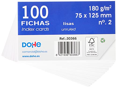 DOHE -Karteikarten aus Offset-Karton, weiß, 180 g, blanko. Lieferformat in Paketen mit je 100 Karten. FSC-zertifiziert., 75 x 125 mm von DOHE