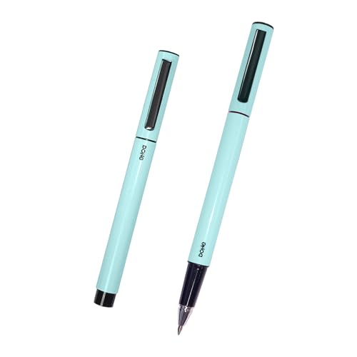 DOHE - ELIPSE Kugelschreiber-Set 4 Stück - Blaue Geltinte - Feine Spitze 0,5 mm - Kapuze und Halteclip - Aus robustem Aluminium - Farbe Grün von DOHE