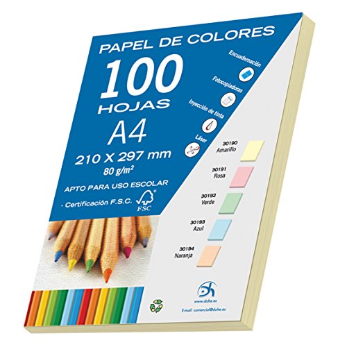 DOHE - Farbiges Papier DIN A4, 80 g. Farbe Pastellgelb - 100 Blatt, 30190 von DOHE
