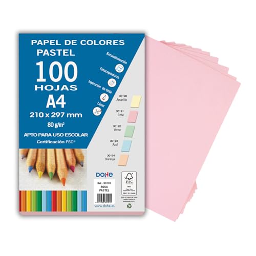 DOHE - Farbiges Papier DIN A4, 80 g. Farbe Pastellrosa - 100 Blatt von DOHE