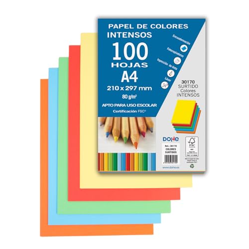 DOHE - Farbiges Papier DIN A4, 80 g. Leuchtende Farben sortiert - 100 Blatt, 30170 von DOHE