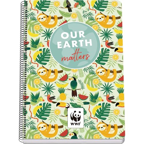 DOHE – Kariertes A4+-Notizbuch – 80 Blatt, 90 g/m² Papierstärke, Größe 21x31 cm, Fester Kartonumschlag, Ringbindung, 4-mm-Karierung, Schulmaterial – WWF Tropic von DOHE