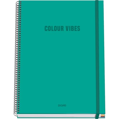 DOHE - Kariertes A4-Heft - 100 Blatt, 90 g/m² Stärke, Größe 22,8x30 cm, Hardcover, Ringverschluss und Gummiband, 5 mm Karos, Schulmaterial - COLOUR VIBES Grün DOHE - Kariertes A4-Heft - 100 Blatt, 90 g/m² Stärke, Größe 22,8x30 cm, Hardcover, Ringverschluss und Gummiband, 5 mm Karos, Schulmaterial - COLOUR VIBES Grün von DOHE