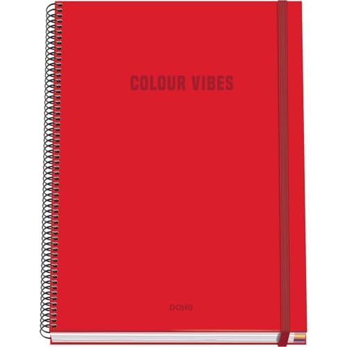 DOHE - Kariertes A4-Heft - 100 Blatt, 90 g/m² Stärke, Größe 22,8x30 cm, Hardcover, Ringverschluss und Gummiband, 5 mm Karos, Schulmaterial - COLOUR VIBES Rot DOHE - Kariertes A4-Heft - 100 Blatt, 90 g/m² Stärke, Größe 22,8x30 cm, Hardcover, Ringverschluss und Gummiband, 5 mm Karos, Schulmaterial - COLOUR VIBES Rot von DOHE