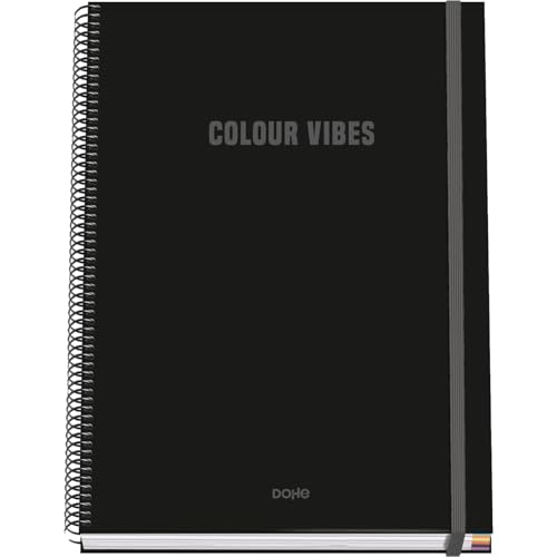 DOHE - Kariertes A4-Heft - 100 Blatt, 90 g/m² Stärke, Größe 22,8x30 cm, Hardcover, Ringverschluss und Gummiband, 5 mm Karos, Schulmaterial - COLOUR VIBES Schwarz DOHE - Kariertes A4-Heft - 100 Blatt, 90 g/m² Stärke, Größe 22,8x30 cm, Hardcover, Ringverschluss und Gummiband, 5 mm Karos, Schulmaterial - COLOUR VIBES Schwarz von DOHE