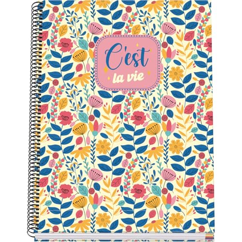 ‎DOHE – Kariertes A4-Notizbuch – 100 Blatt, 90 g/m² Papierstärke, Größe 22,8x30 cm, Hardcover, Ringbindung, 5-mm-Karierung, Schulmaterial – C’Est La Vie von DOHE