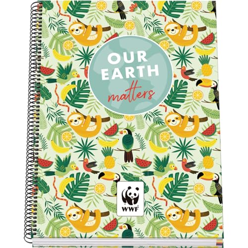 DOHE – Kariertes A4-Notizbuch – 100 Blatt, 90 g/m² Papierstärke, Größe 22,8x30 cm, Hardcover, Ringbindung, 5-mm-Karierung, Schulmaterial – WWF Tropic von DOHE