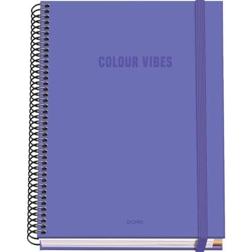DOHE - Kariertes A5-Heft - 100 Blatt, 90 g/m² Stärke, Größe 16,2x21 cm, Hardcover, Ringverschluss und Gummiband, 5 mm Karos, Schulmaterial - COLOUR VIBES Lila von DOHE