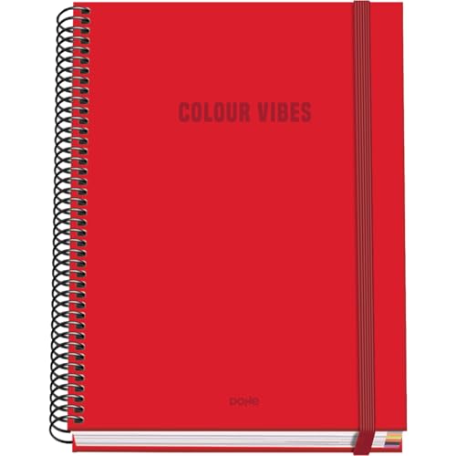 DOHE - Kariertes A5-Heft - 100 Blatt, 90 g/m² Stärke, Größe 16,2x21 cm, Hardcover, Ringverschluss und Gummiband, 5 mm Karos, Schulmaterial - COLOUR VIBES Rot von DOHE