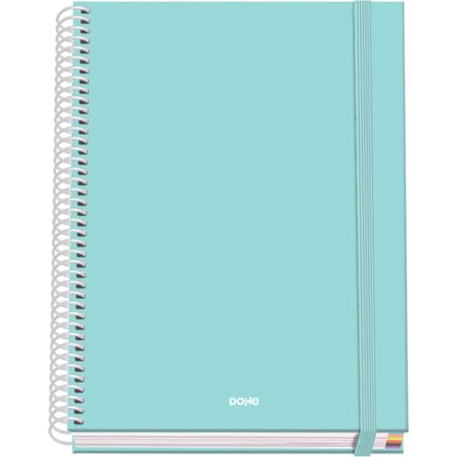 DOHE - Kariertes A5-Heft - 100 Blatt, 90 g/m² Stärke, Größe 16,2x21 cm, Hardcover, Ringverschluss und Gummiband, 5 mm Karos, Schulmaterial - SERENITY Grün von DOHE