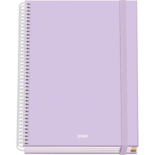 DOHE - Kariertes A5-Heft - 100 Blatt, 90 g/m² Stärke, Größe 16,2x21 cm, Hardcover, Ringverschluss und Gummiband, 5 mm Karos, Schulmaterial - SERENITY Lila von DOHE