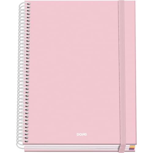 DOHE - Kariertes A5-Heft - 100 Blatt, 90 g/m² Stärke, Größe 16,2x21 cm, Hardcover, Ringverschluss und Gummiband, 5 mm Karos, Schulmaterial - SERENITY Rosa von DOHE