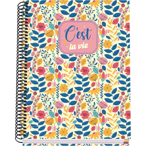‎DOHE – Kariertes A5-Notizbuch – 100 Blatt, 90 g/m² Papierstärke, Größe 16,2x21 cm, Hardcover, Ringbindung, 5-mm-Karierung, Schulmaterial – C’Est La Vie von DOHE