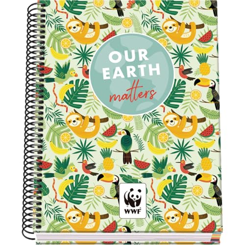 DOHE – Kariertes A5-Notizbuch – 100 Blatt, 90 g/m² Papierstärke, Größe 16,2x21 cm, Hardcover, Ringbindung, 5-mm-Karierung, Schulmaterial – WWF Tropic von DOHE