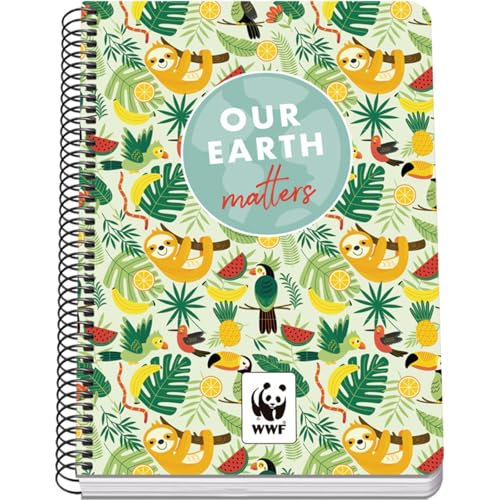 DOHE – Kariertes A5-Notizbuch – 80 Blatt, 90 g/m² Papierstärke, Größe 15x21 cm, Fester Kartonumschlag, Ringbindung, 4-mm-Karierung, Schulmaterial – WWF Tropic von DOHE