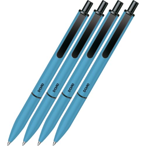 ‎DOHE – Elegance Kugelschreiber (4 Stk.) – Blaue Tinte, Mittlere Spitze 1 mm, Gehäuse BLAU, Retraktierbar „Touch“ mit Clip, Robustes Aluminium und Gummibeschichtung, Weiches Griffgefühl von DOHE