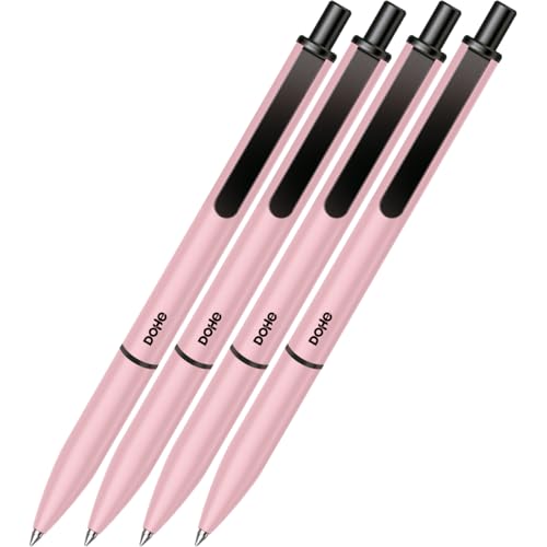 ‎DOHE – Elegance Kugelschreiber (4 Stk.) – Blaue Tinte, Mittlere Spitze 1 mm, Gehäuse ROSA, Retraktierbar „Touch“ mit Clip, Robustes Aluminium und Gummibeschichtung, Weiches Griffgefühl von DOHE