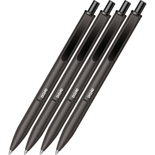 ‎DOHE – Elegance Kugelschreiber (4 Stk.) – Blaue Tinte, Mittlere Spitze 1 mm, Gehäuse SCHWARZ, Retraktierbar „Touch“ mit Clip, Robustes Aluminium und Gummibeschichtung, Weiches Griffgefühl von DOHE