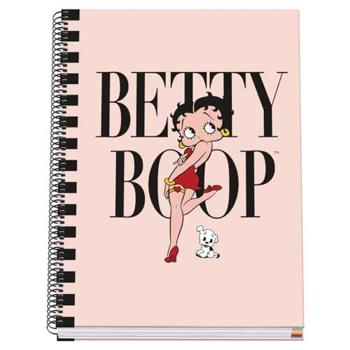 DOHE Notizbuch, A4, kariert, Spiralbindung, 100 Blatt, 90 g/m², kariert, 5 mm, Hardcover, Betty Boop, Schulmaterial - Rosa von DOHE