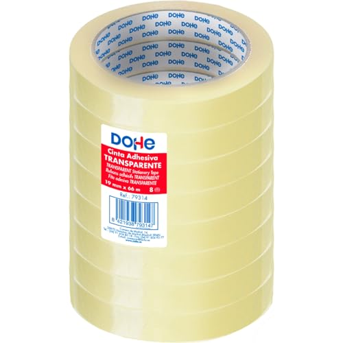 DOHE Transparentes Klebeband, 8 Stück, 1,9 cm x 66 m, zum Verpacken von Kartons, Versand oder Umzug, leistungsstarker Klebstoff von 45 Mikron, Büromaterial von DOHE